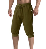 Casual Shorts 3/4 Jogger Capri Pants Men's Breathable Below Knee Outdoor Sports Gym Fitness Shorts with Zipper Pockets