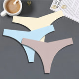 FINETOO 3PCS Women Ice Silk Seamless Underpants Panties Sexy V-Waist Sport Thongs Low Rise 10 Soild Colours Breathable G-string