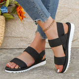 Women's fashion trend anti-slip wear comfortable matching color sole pure black shoelace flat sandals