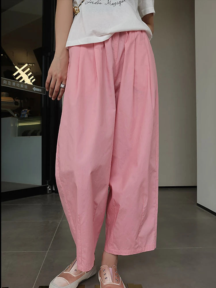 Minimal Elastic High Waist Wide Leg Pants For Women Solid Straight Loose Trousers Fashion Clothing Spring New