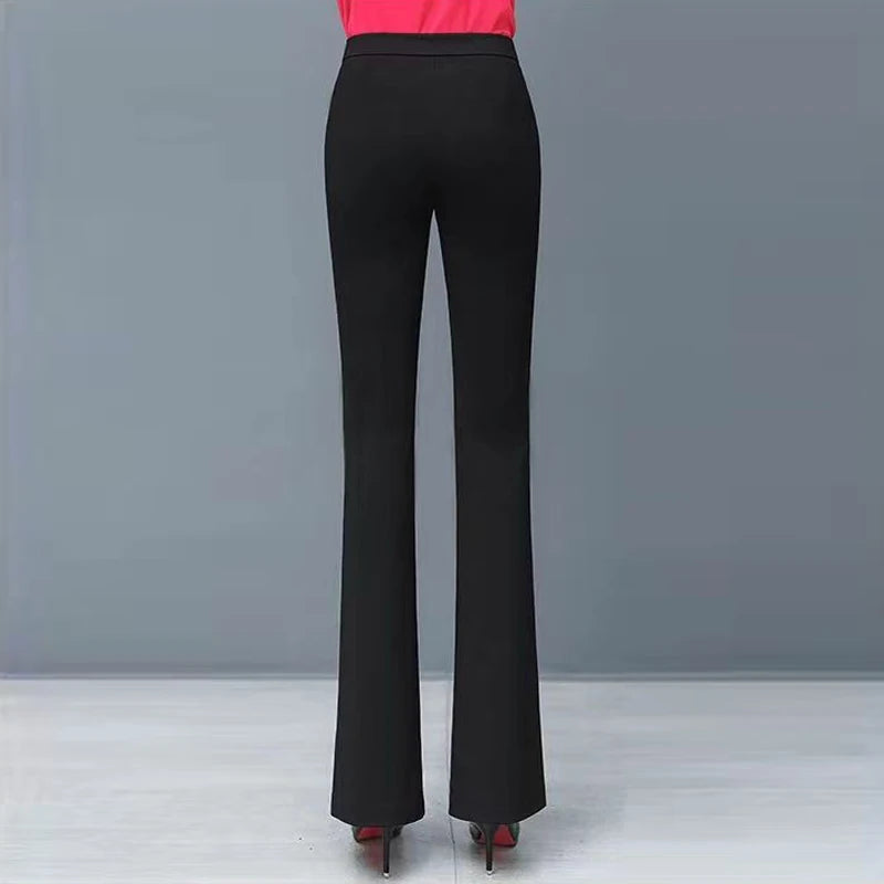 Autumn Winter Women's Korean Fashion Elegant Plush Thick Flare Pants Office Lady Black High Waist Slim Trousers Pantalones