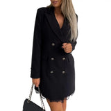 Office Lady Blazer Suit Dress Fashion Wrap V Neck Turndown Collar Sexy Mini Dress Women Long Sleeve Solid Blazer Party Dress