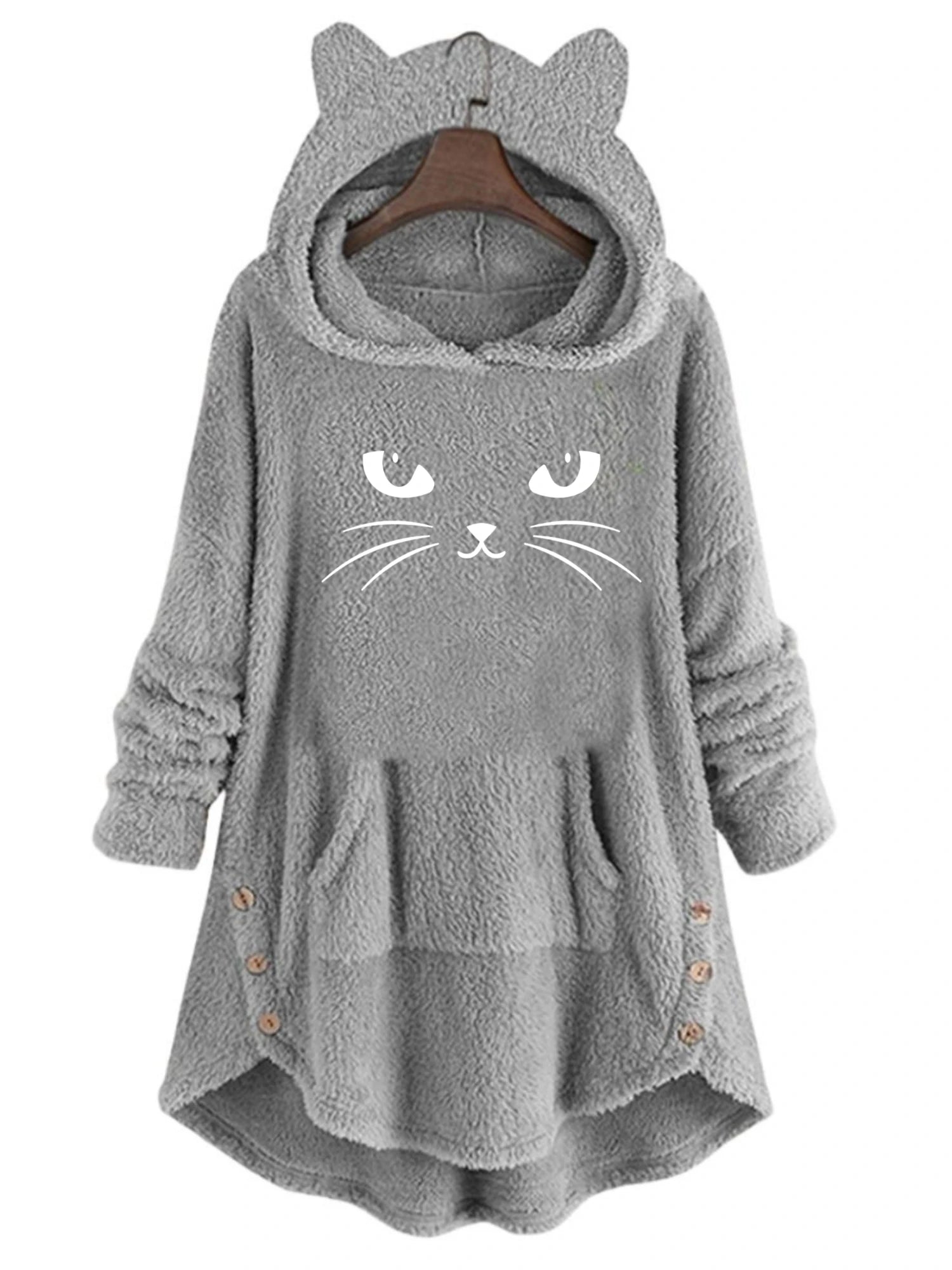 Autumn and Winter Plush Letter Cartoon Print Cat Ears Long-Sleeved Pullover Hooded Loose Casual Street Sweatshirt Women's Warm Top