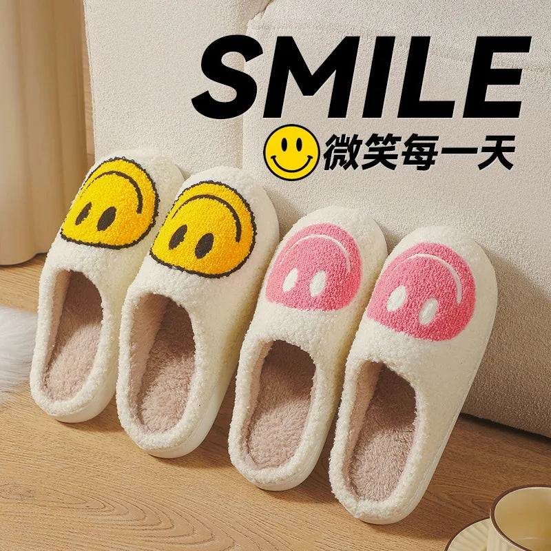 Cotton slippers female autumn and winter couple home indoor plush slippers non-slip warm clock smiley cotton slippers male