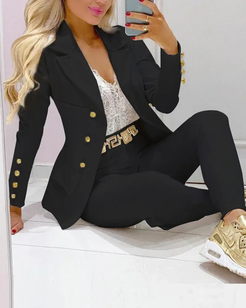 Plaid Print Lapel Collar Blazer & Pants Set Women 2pcs Clothes Suit Pants Suits Spring Autumn Fashion Casual