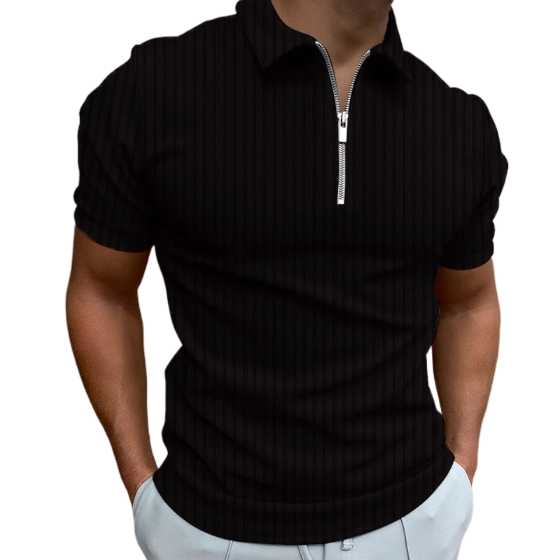 Men's Fashion Polo Shirts Summer Stripe Zipper Mens Polo Shirt Solid T-Shirt Brand Short-Sleeved Shirt Casual Slim Tops