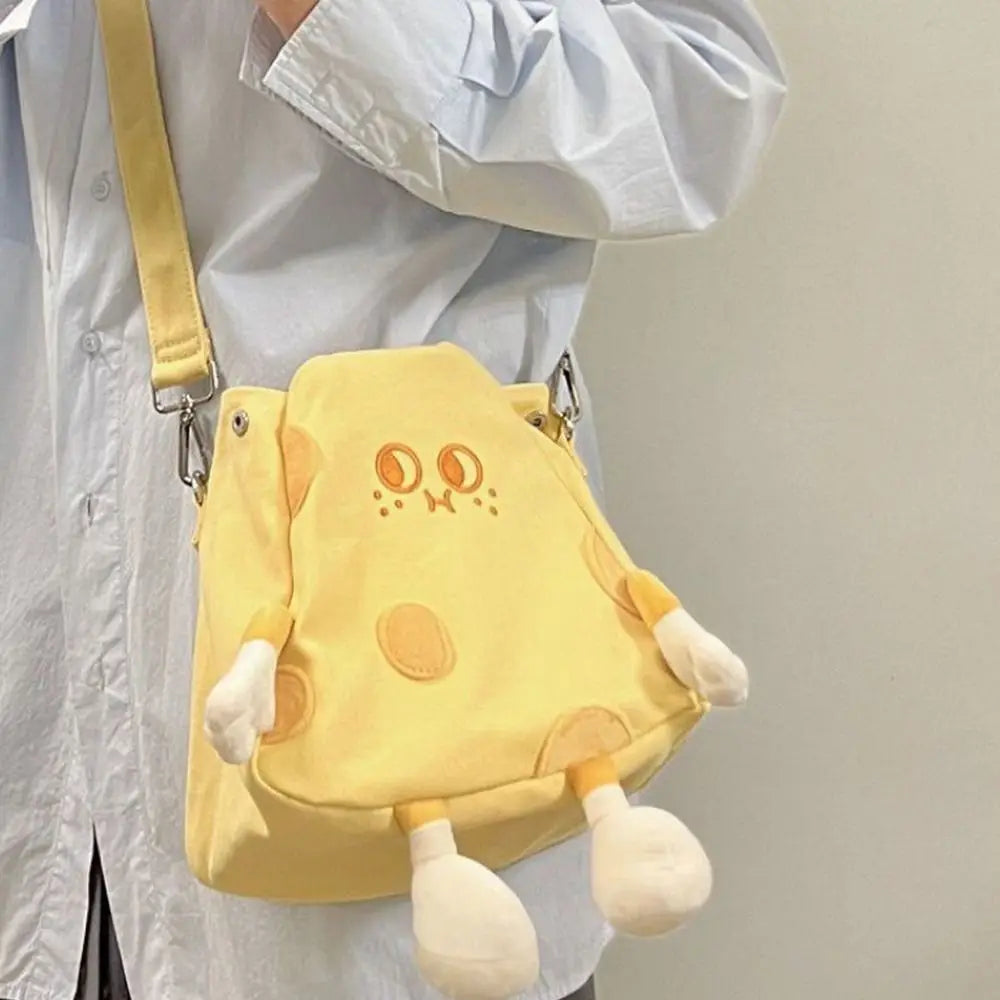 Supper Cute Canvas Crossbody Bag Cheese Doll Girl Shoulder Bag Kawaii Girlfriend Gift High Quality Soft Women Bag