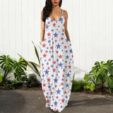 2024 Summer New Women's Minimalist Korean Spliced Sling Elegant Chic Printed Loose Sleeveless Comfortable Casual Long Dress