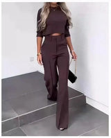 2024 Spring and Autumn New Fashion Small High Neck Slim Fit Women's Set Solid Pocket Micro Horn Pants Set for office lady