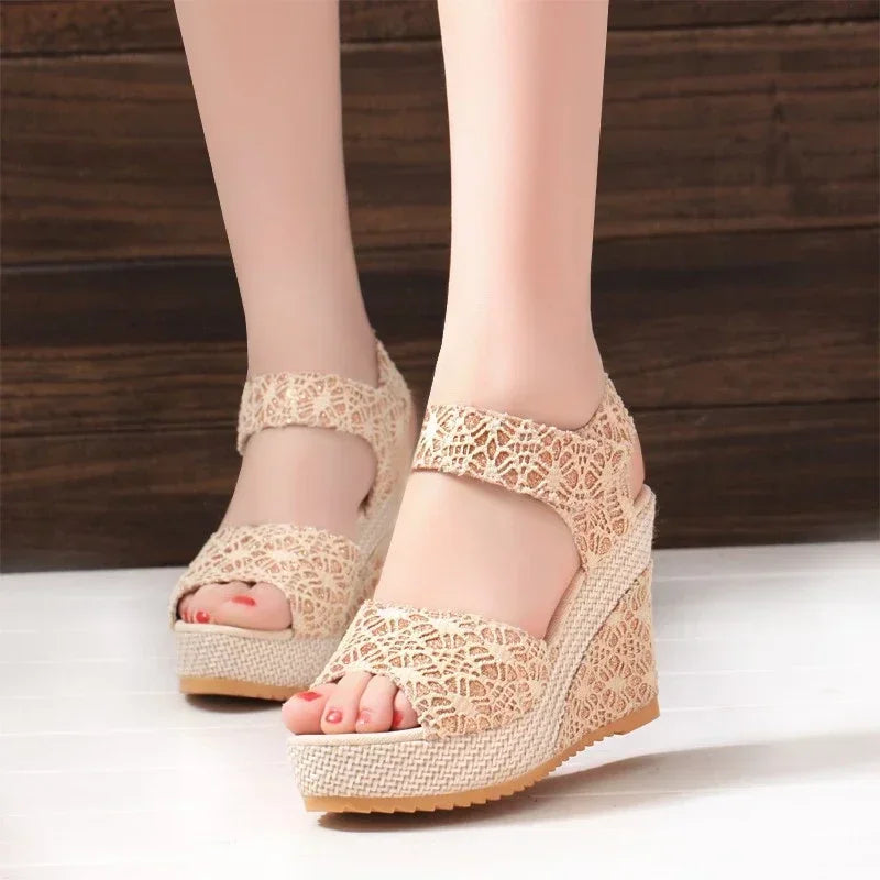 Women's Wedges Sandals Summer New Fashion Mesh Peep Toe Platform High Heel Women Sandals Sexy Party Dress Women Sandalias