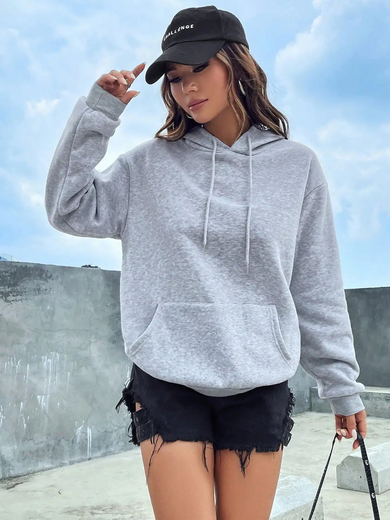 Solid Color Casual Hoodie For Female Pocket Creative Sweatshirts All-Match Street Clothes Womens Fleece Unisex Pullovers