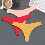 FINETOO 3PCS Women Ice Silk Seamless Underpants Panties Sexy V-Waist Sport Thongs Low Rise 10 Soild Colours Breathable G-string