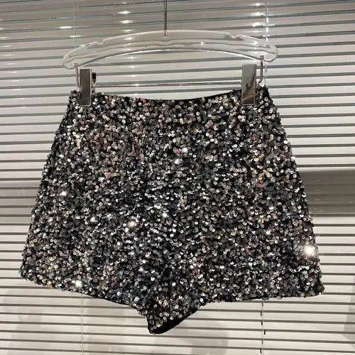 New Autumn Black Velvet Shorts Women Sequined Shiny Versatile Short Pants Clubwear Shorts Hot Pants High Street