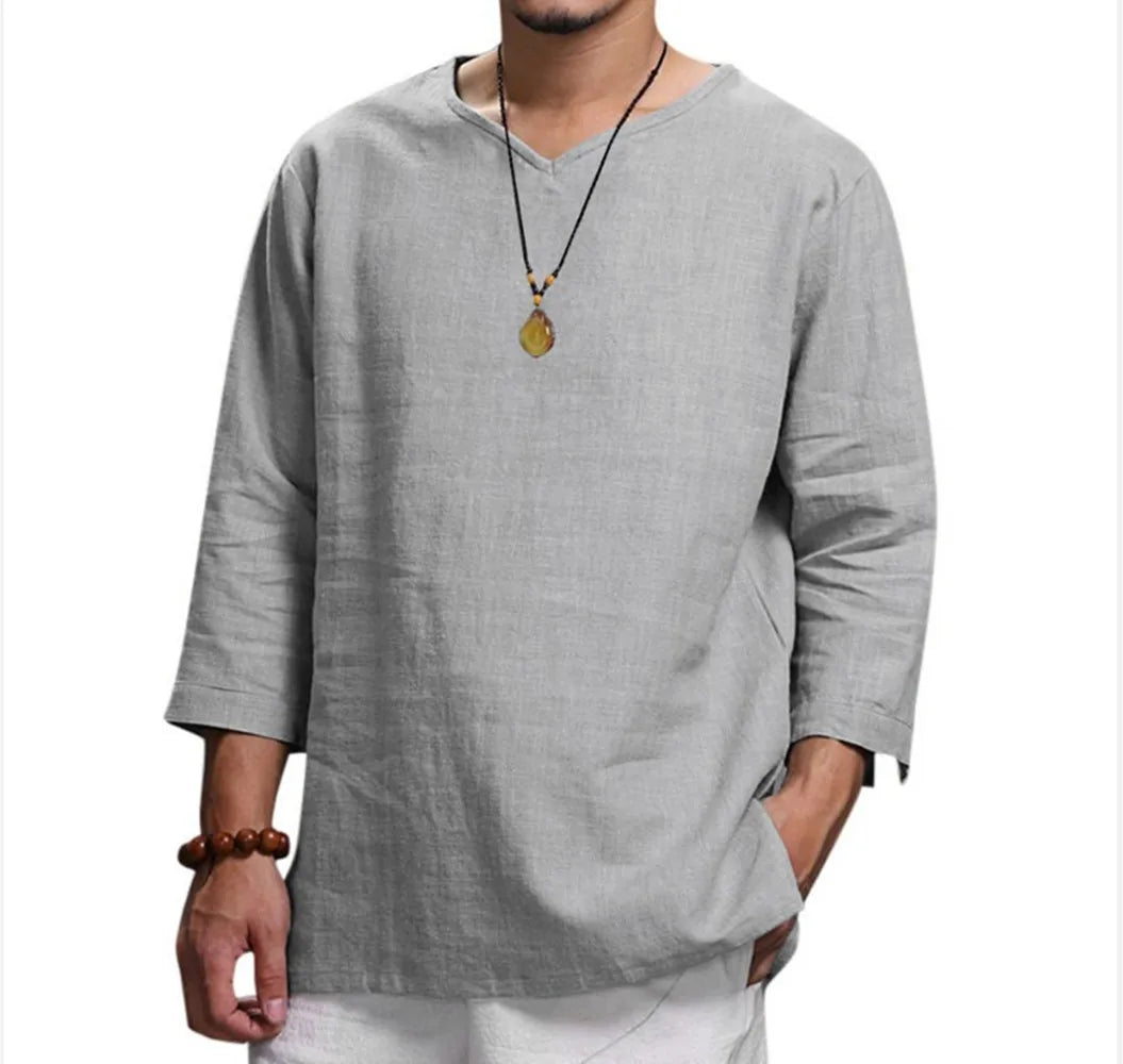 Men's New 3/4 Sleeve Loose Solid Casual Large Pullover T-Shirt