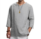 Men's New 3/4 Sleeve Loose Solid Casual Large Pullover T-Shirt