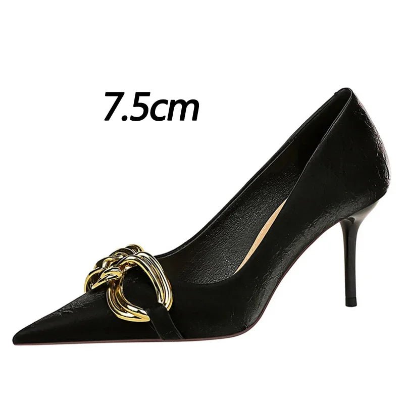 BIGTREE Women's Fashion Nude Metal Buckle Pumps High-Heels Sexy Party Stilettos Heels Office Spring Shoes