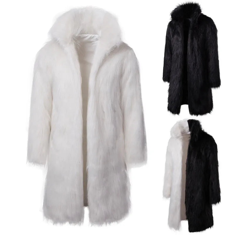 Men's Winter Clothing Imitation Fur Coat Quick Sale Black and White Fashion Personality Casual Men's Long Fur Coat