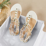 new summer outdoor women's flat sandals British style Ladies Casual Roman Flats Stylish rivet design work and party