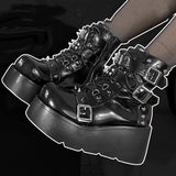 Rivets Decor Chunky Platform Punk Ankle Boots Women Winter Pu Leather Black Boots Woman Metal Buckle Gothic Shoes