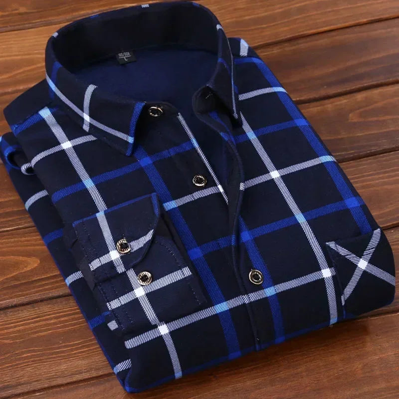 Men's Autumn Winter Casual Long Sleeve Plaid Shirt Thick Warm Men's Casual High-Quality Soft Large Size Warm Shirt Tops 4XL