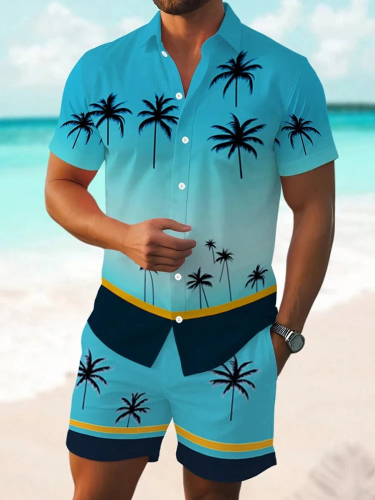 Men's Hawaiian Short-sleeved Shirt And Beach Shorts Set Beach Resort Men's Casual Shirt Summer Everyday Men's Sports Shorts