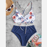 Woman Swimsuits Print Bikini Flower Size Beachwear Sets Two Women Split Swimsuit Plus Piece Swimwears Tankinis Set