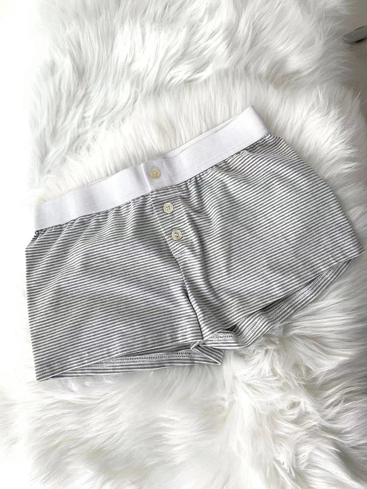 Casual Women Soft Cotton Front Buttons Shorts Spring Vintage Low Waist Female Chic Bottoms