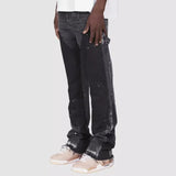 Men's Fashion Jeans Work Pants, European and American Fashion Workwear Elastic Patchwork Denim Layered Flared Pants S-XXL