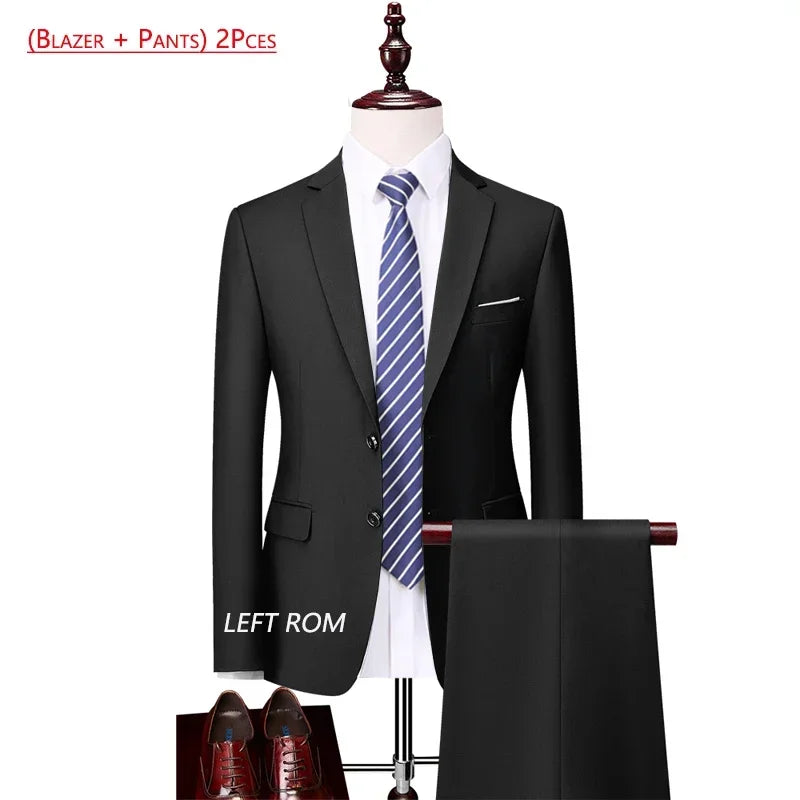 ( Jacket + Vest+Pants ) High-end Brand Formal Business Mens Suit Three-piece Groom Wedding Dress Solid Color Suit