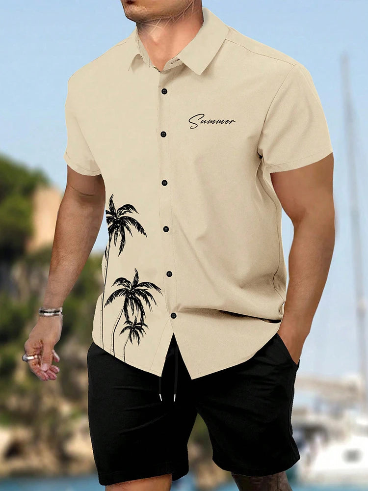 Men's Short-sleeved Shirt And Beach Shorts Set Hawaiian Vacation Men's Casual Shirt Summer Stylish And Comfortable Men's Shorts