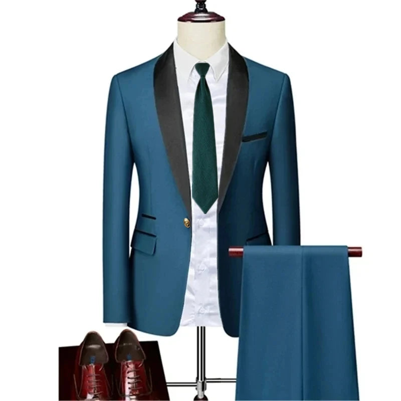 Men's Lapel Collar 3 Piece Suit Set Coat Vest Trousers / Business Groomsmen Groom Wedding Dress Blazer Jacket Pants Waistcoat