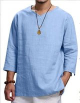 Men's New 3/4 Sleeve Loose Solid Casual Large Pullover T-Shirt