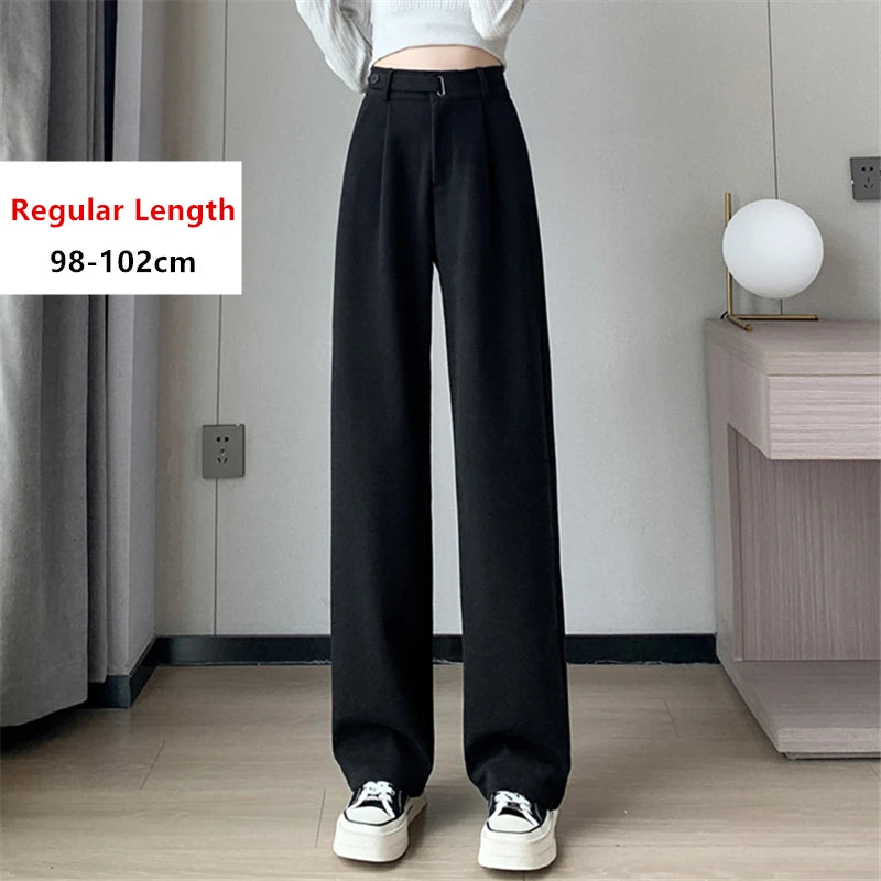 Seoulish Autumn Winter Thicken Woolen Casual Loose Full Length Pants New Button High Waist Chic Wide Leg Trousers Female