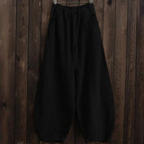 Spring Summer Cotton Linen Style Bloomers Wide Leg Pants Women Vintage Full Length Elegant Pants Solid Elastic Waist S-5XL