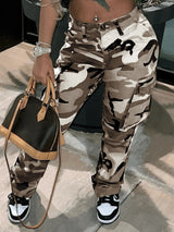 Fashion Women High Waist Pants Elegant Straight Vintage Y2K Pocket Camouflage Cargo Pant Casual Office Lady New Chic Trousers