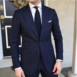 Striped Men Suits Fashion Slim Fit 2 Pieces Blazer Pants Double Breasted Classic Fit Outfits For Wedding Groom