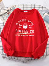 Witches Brew Coffee Letter Printing Simple Solid Color Letter Printing Womens Sweatshirts Long Sleeves Warm Pullover Clothes