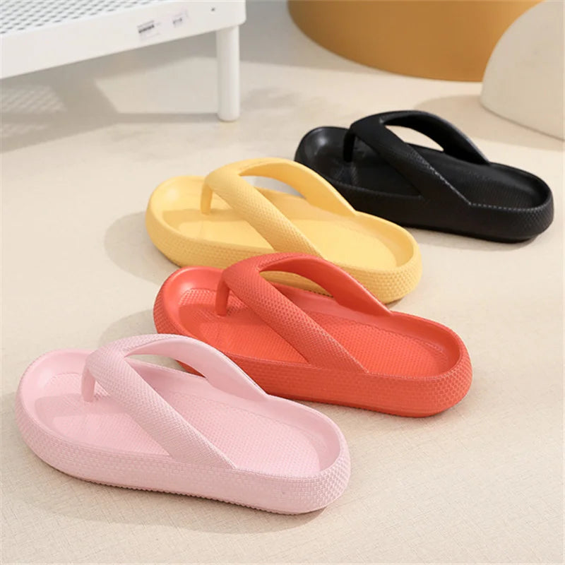 Rimocy Soft Sole EVA Women's Flip Flops Summer Beach Non-slip Cloud Slippers Women Thick Platform Clip Toe Bathroom Slides