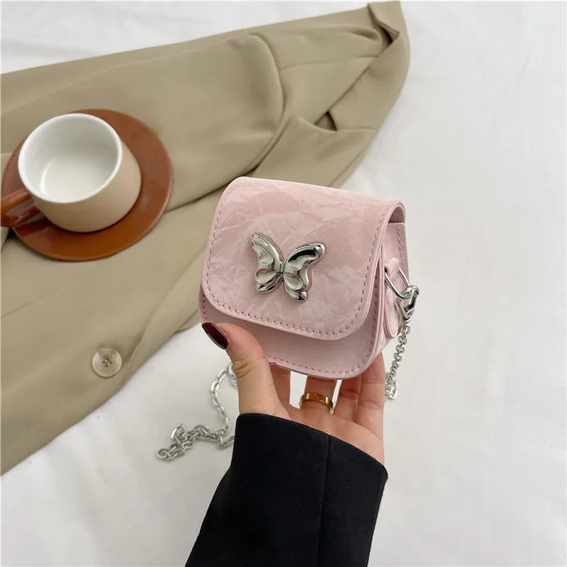 Women' Small Square Bag Butterfly Chain Shoulder Crossbody Bag Mini Lipstick Bag Simple Trendy Saddle Bag Female Exquisite Purse