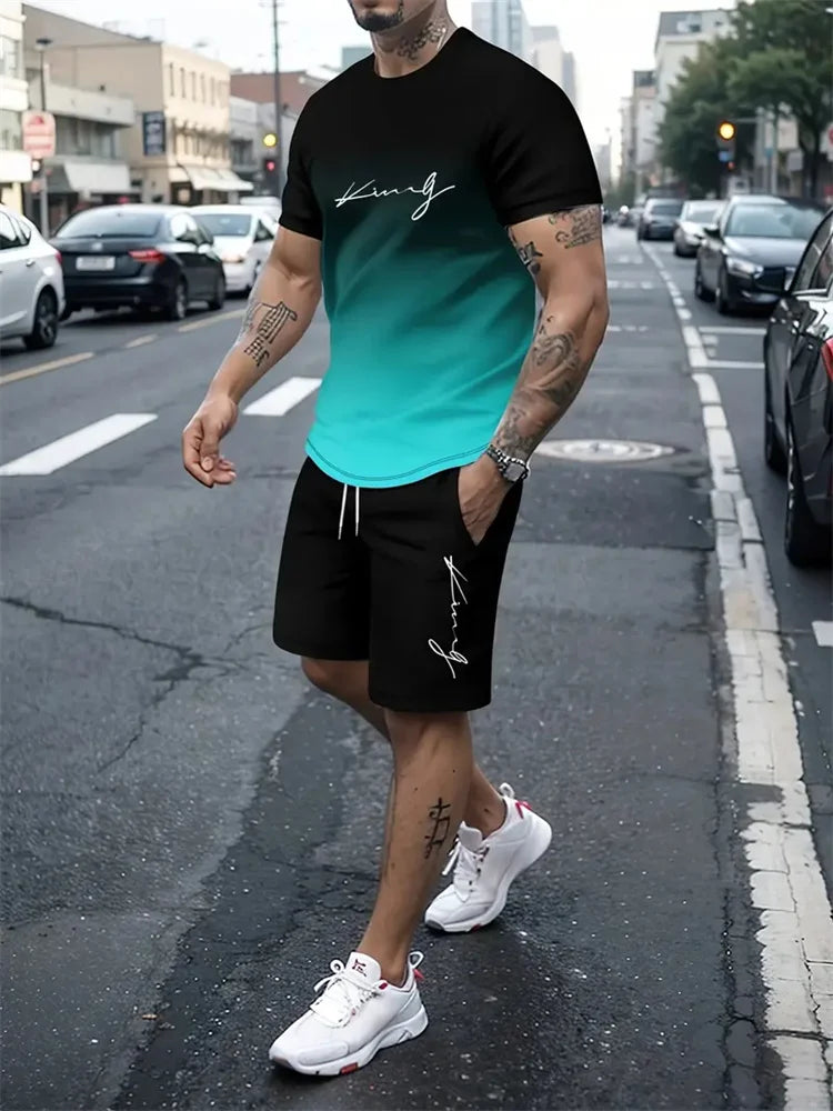 New Summer Street Men's Suit Sportswear Men's Oversized Clothing 3D Print T-Shirt Shorts Men's Simple Clothing Fashion Suit