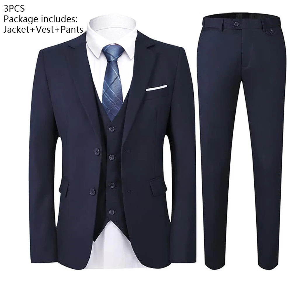 High Quality Wedding Suits For Men Elegant Blazers Set 3 Pieces Formal Classic Jackets Vest Pants Full Coats Luxury