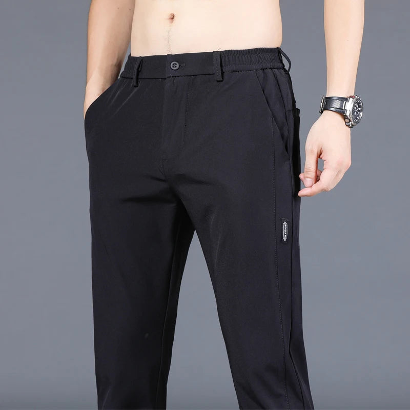 Summer New Thin Ice Silk Stretch Men's Pants Casual Elastic Waist Smooth Trouser Pants Male Brand Clothing 5 Colour