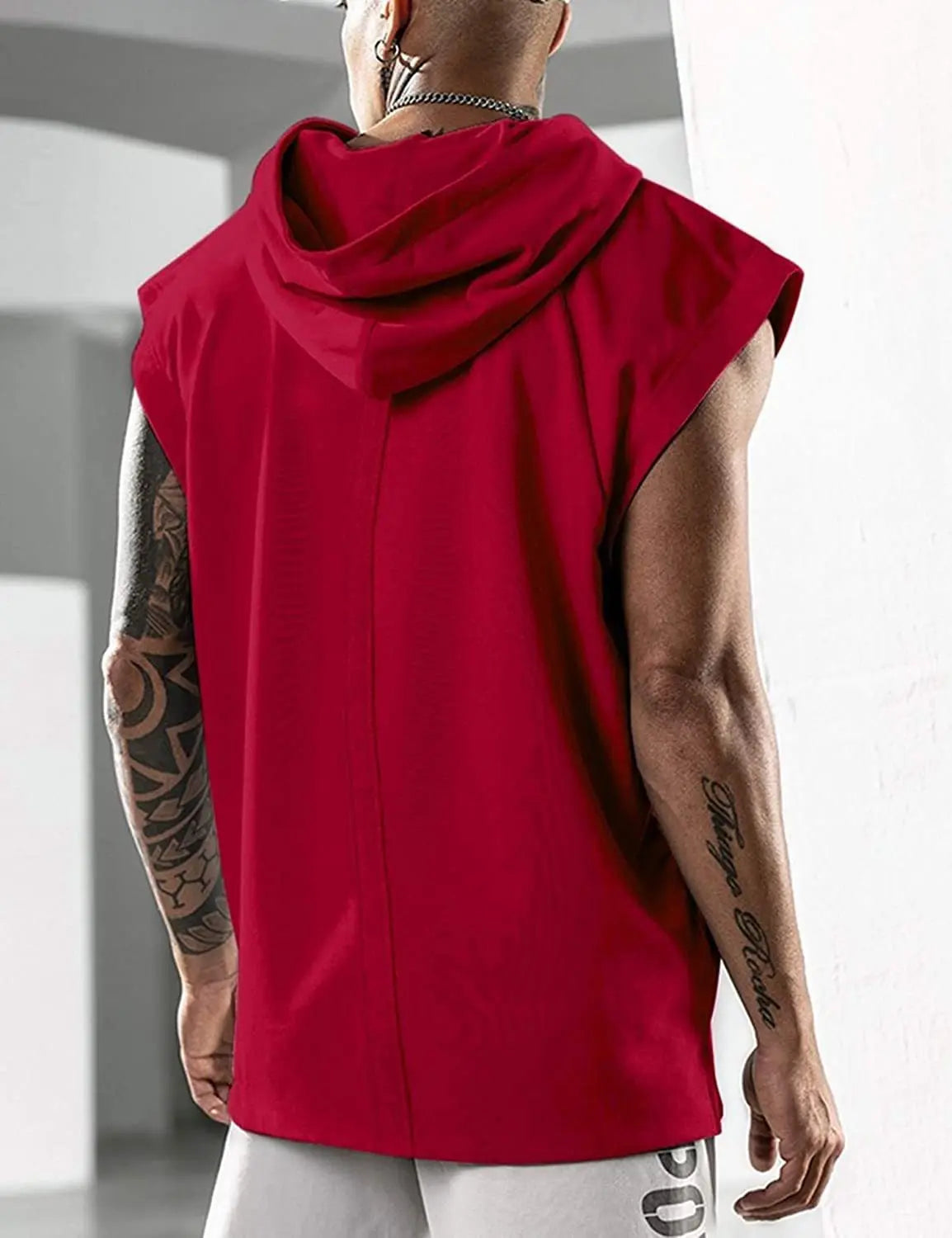 Hooded Solid Color New Men's Casual Pullover Sports Men's T-shirt Sleeveless Men's Waistcoat Loose