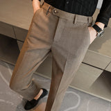 QJ CINGA New Grey Men's Woolen Pants, Autumn/Winter Thick Trousers Men, Slim Business Pantalones Hombre Fashion Slacks