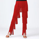 Women's Tassels Fringe Dance Pants Ballroom Latin Tango Salsa Practice Performance Dancing Costume Pants Blakc Blue Red