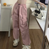 Casual Joggers Cargo Pants Women Solid Low Waist Pants Drawstring Wide Leg Baggy Trousers Y2k Streetwear Oversize Sweatpants