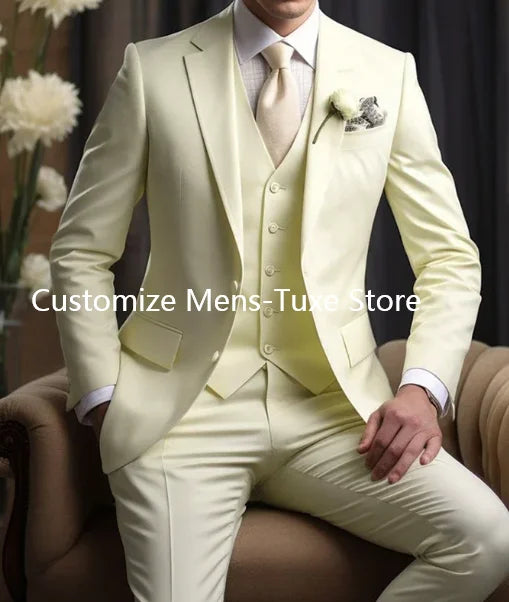 Elegant Wedding Men's Suits  Blazer Slim Fit 3 Pcs Jacket Pants Vest Luxury Costume Homme Formal Party Male Clothing