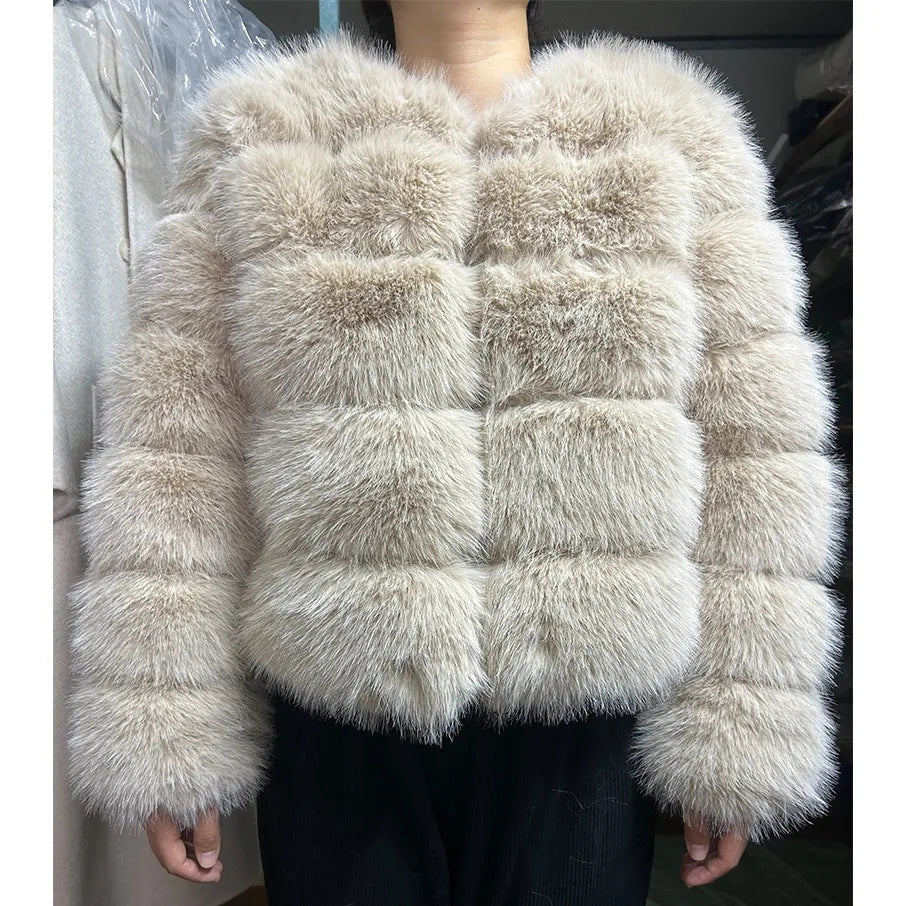 Faux Fox Fur Coat Women Winter Long Sleeve Luxury Raccoon Fur Jackets Thick Top Female Furry Coat Fluffy Synthetic Top Outwear