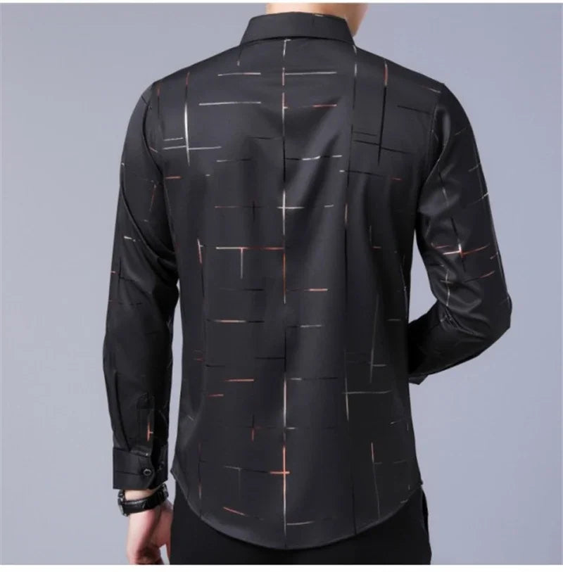 Men's Casual and Fashionable Long Sleeved Printed Shirt, Non Ironing and Wrinkle Resistant Business Top