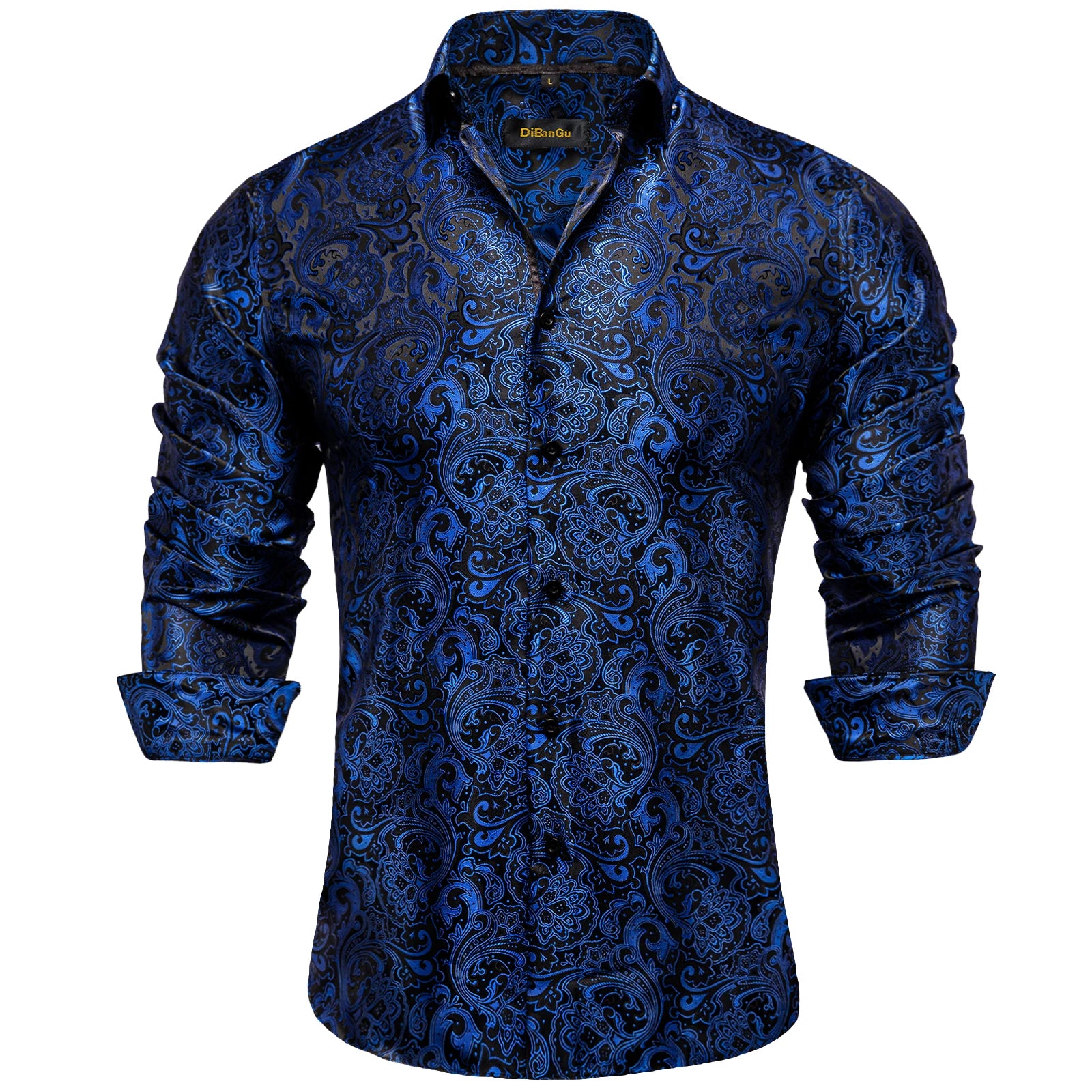 Men's Long Sleeve Black Paisley Silk Dress Shirts Casual Tuxedo Social Shirt Luxury Designer Men Clothing